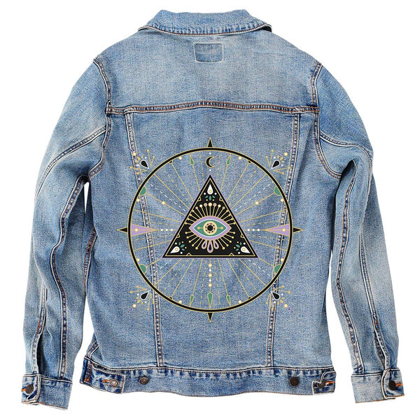 High-Quality hot Embroidered Unisex Shri Mandala Denim Jacket